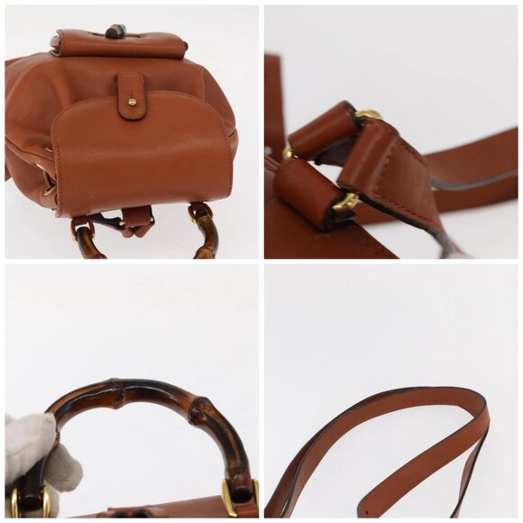 GUCCI Bamboo Backpack Leather Brown Gold main image 10